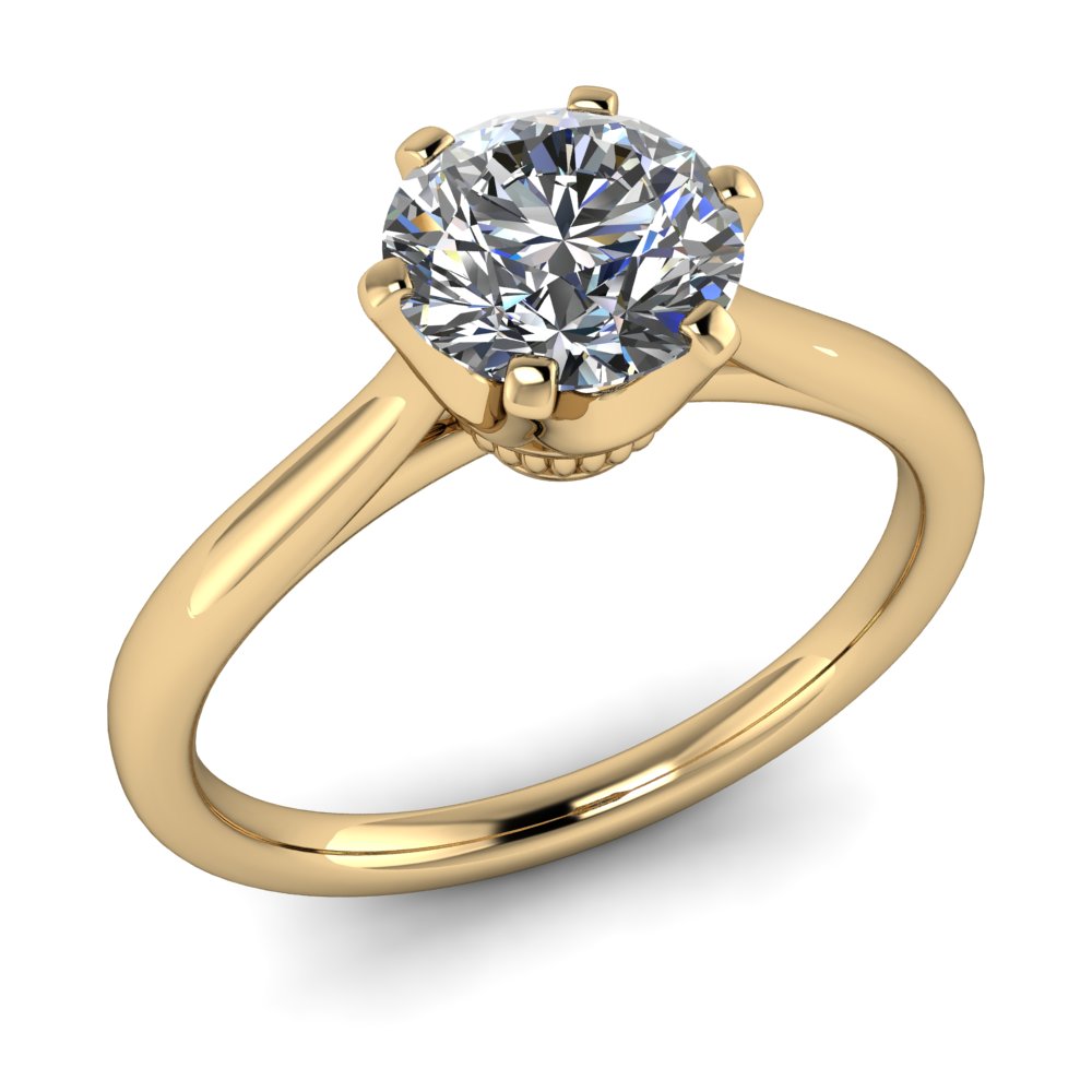 1 carat round moissanite yellow gold solitaire engagement ring 02504 1