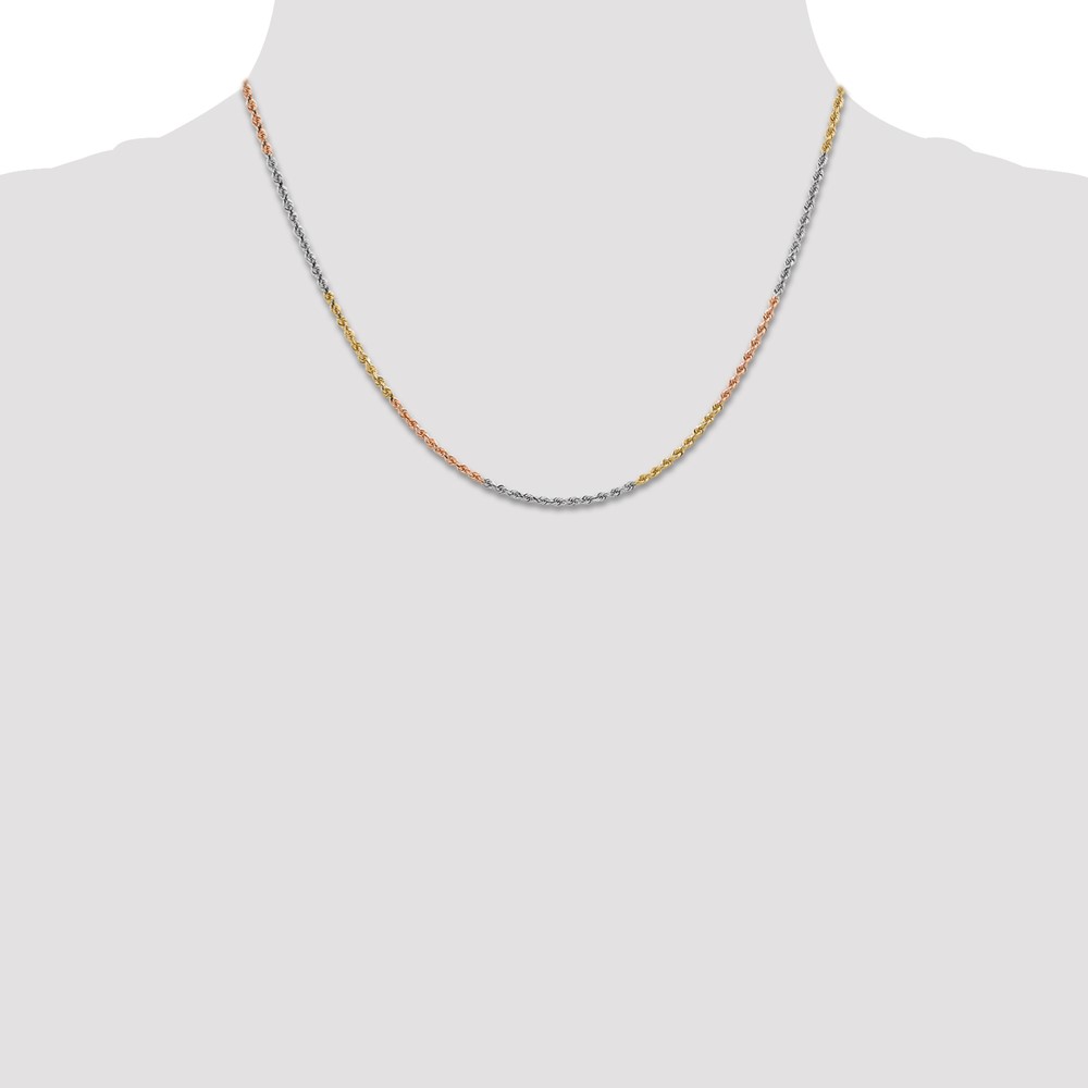 14K Tri-colored 18 inch 1.75mm Diamond-cut Rope with Lobster Clasp Chain - 3