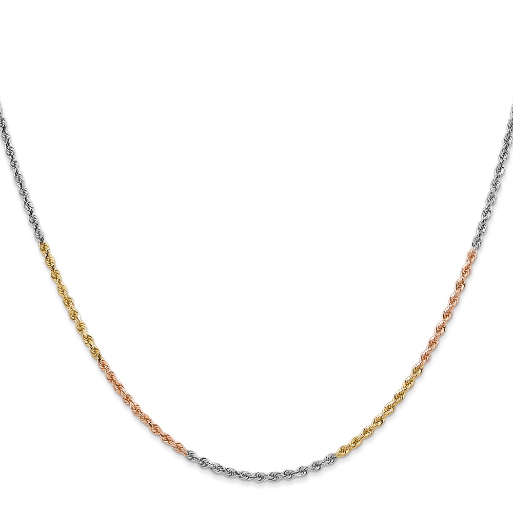 14K Tri-colored 18 inch 1.75mm Diamond-cut Rope with Lobster Clasp Chain - 1