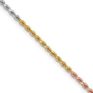 14K Tri-colored 18 inch 1.75mm Diamond-cut Rope with Lobster Clasp Chain - 0