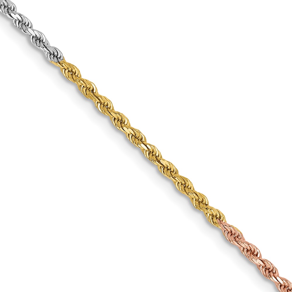 14K Tri-colored 18 inch 1.75mm Diamond-cut Rope with Lobster Clasp Chain - 0