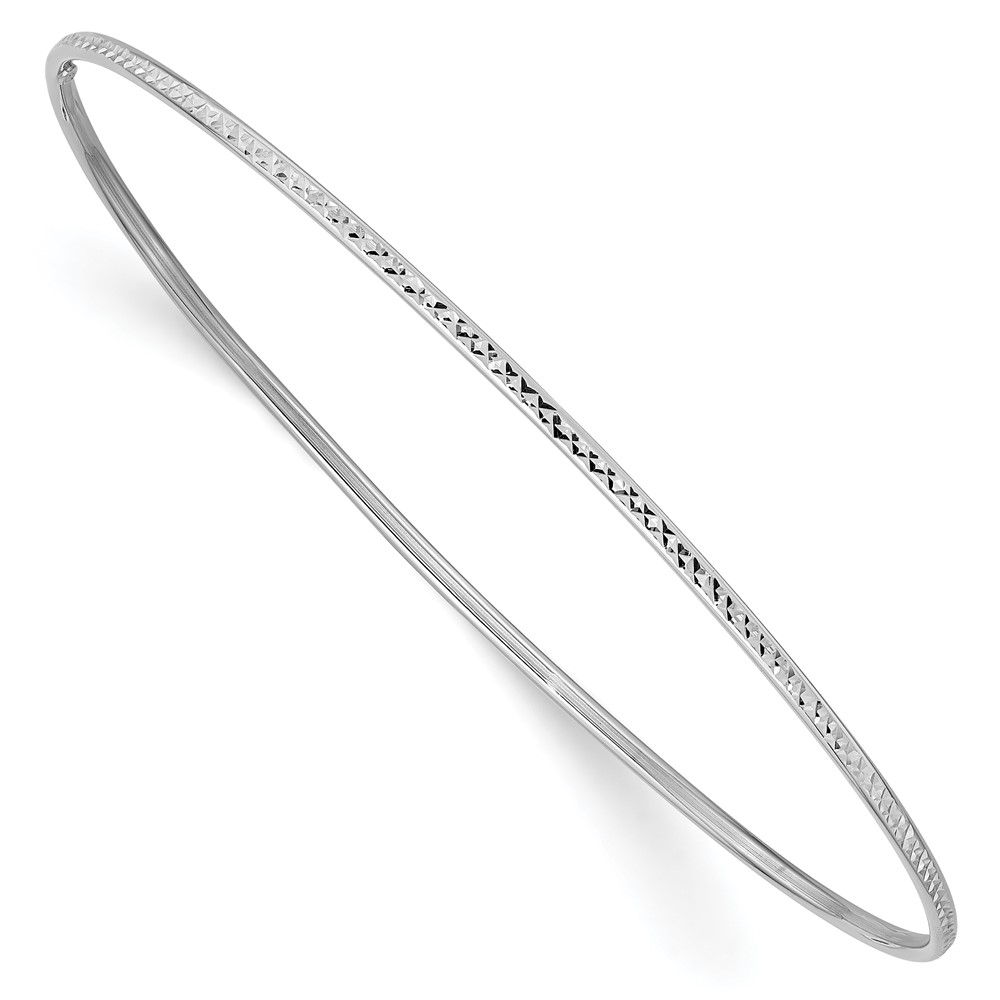 10k 1.5mm White Gold Diamond-Cut Slip-on Bangle Bracelet - 0