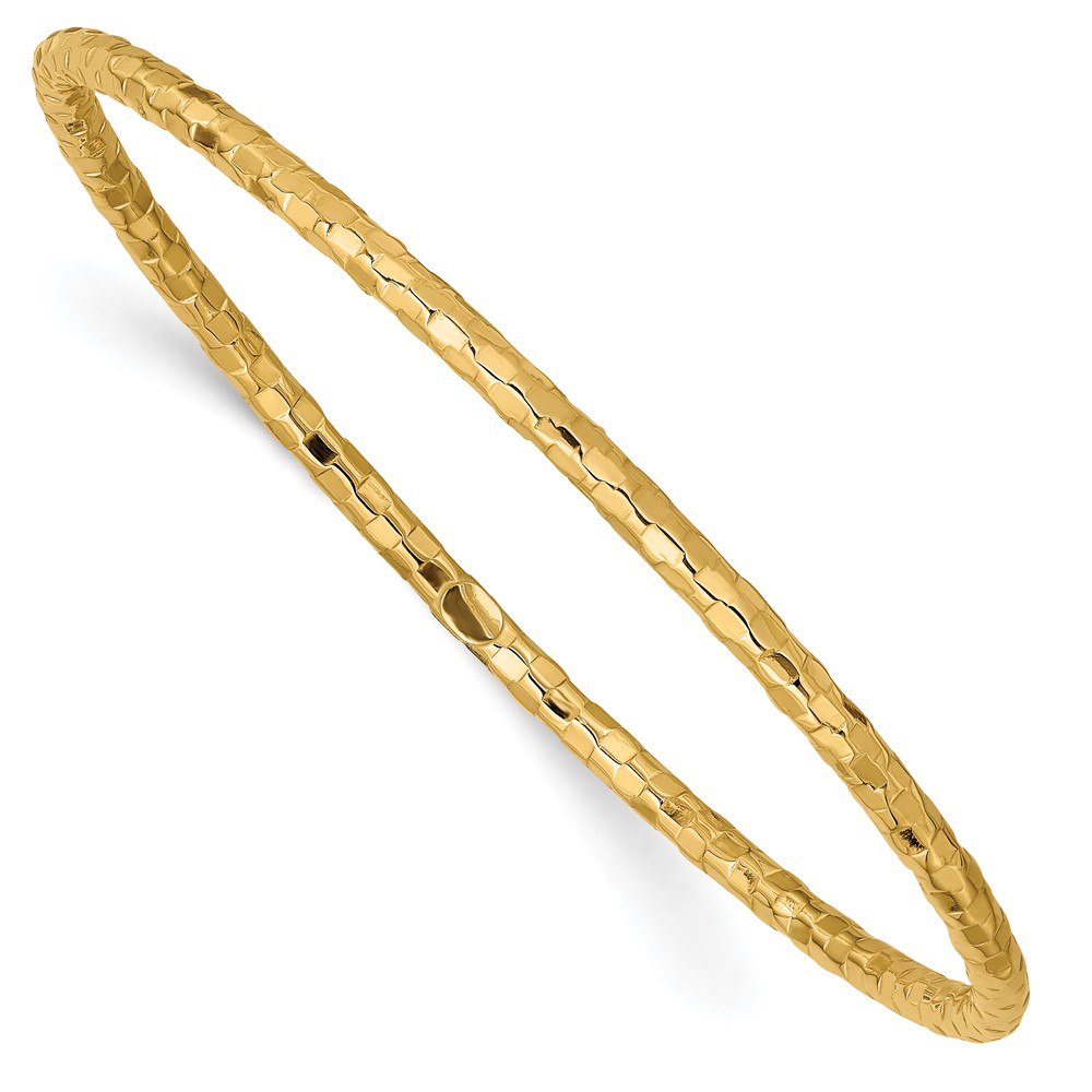 10k Polished Textured Slip-on Bangle Bracelet - 0