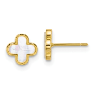 10k Polished Mother of Pearl Clover Post Earrings - 0