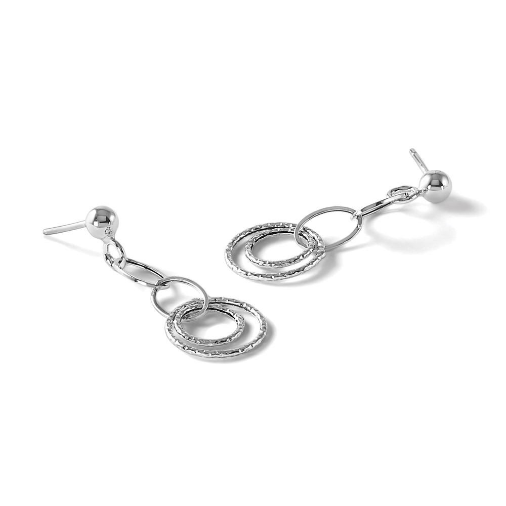10K White Gold Post Dangle Earrings - 4
