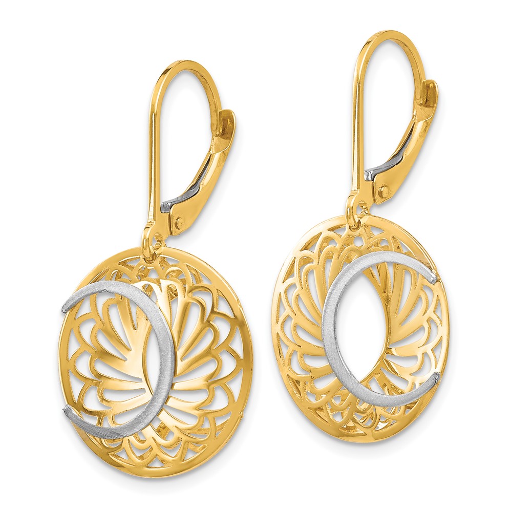 10K Two-tone Polished and Satin Leverback Earrings - 1