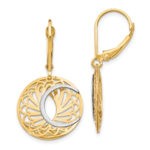 10K Two-tone Polished and Satin Leverback Earrings - 0