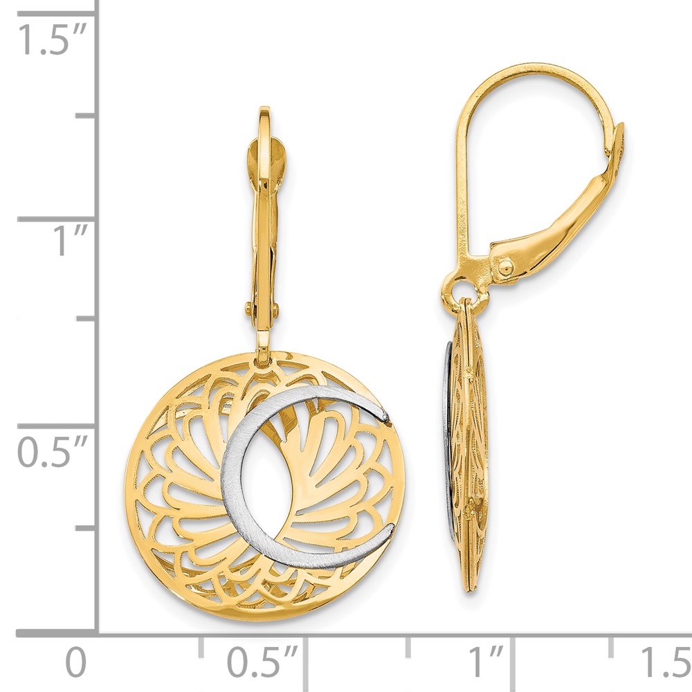 10K Two-tone Polished and Satin Leverback Earrings - 3