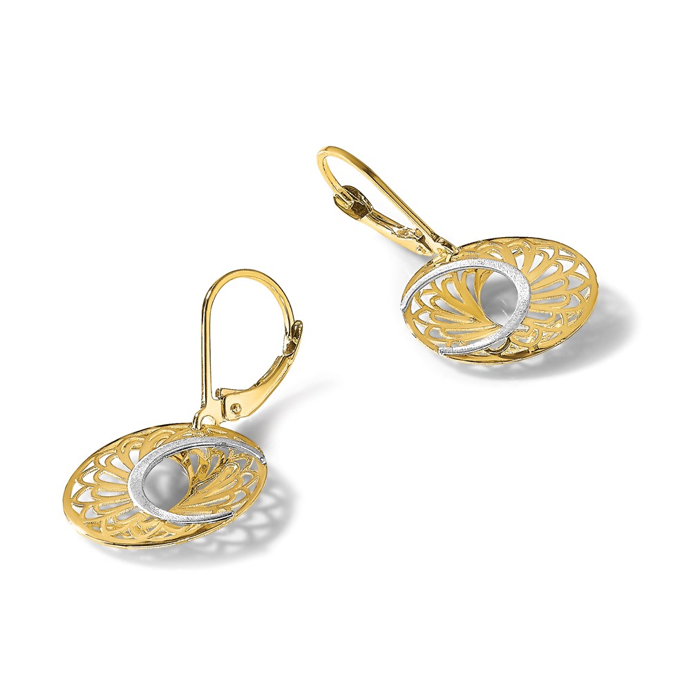 10K Two-tone Polished and Satin Leverback Earrings - 4