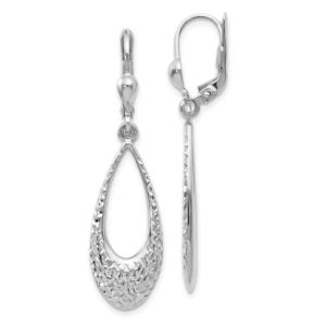 10K White Gold Polished and D/C Leverback Earrings - 0