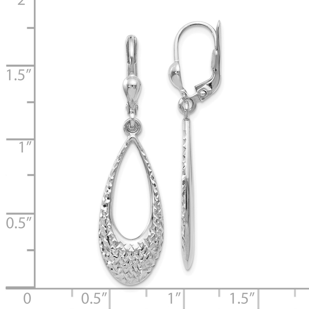 10K White Gold Polished and D/C Leverback Earrings - 2
