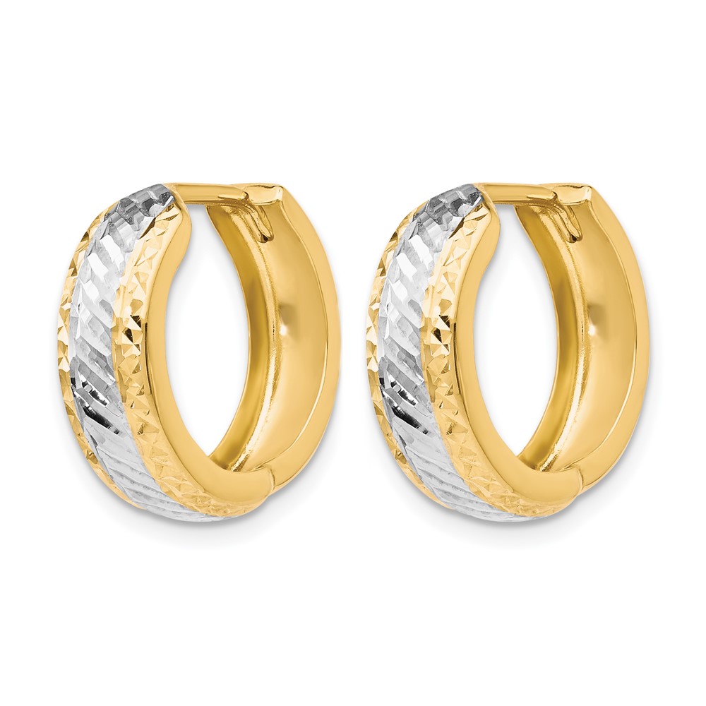 10K w/White Rhodium Polished and D/C Hoop Earrings - 1