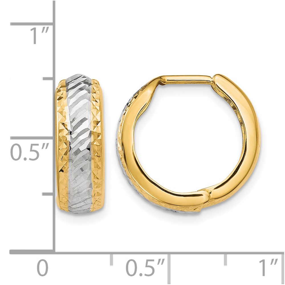 10K w/White Rhodium Polished and D/C Hoop Earrings - 3