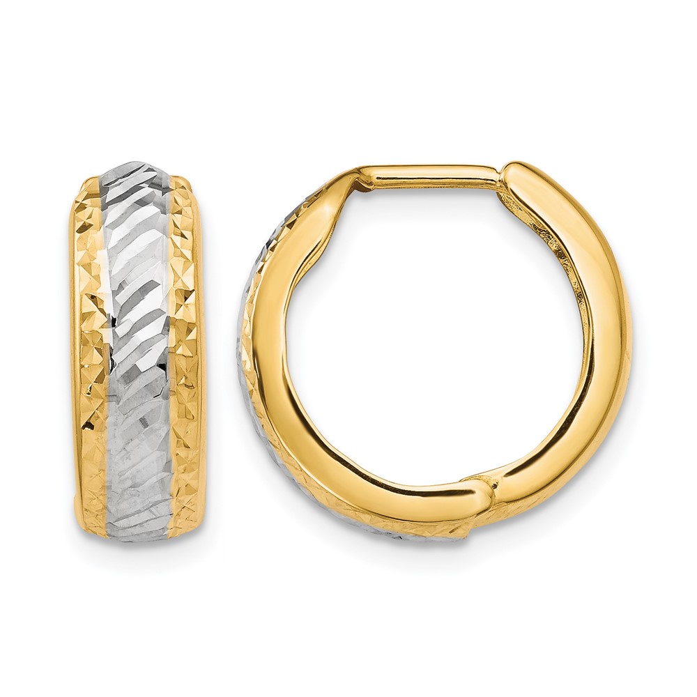 10K w/White Rhodium Polished and D/C Hoop Earrings - 0
