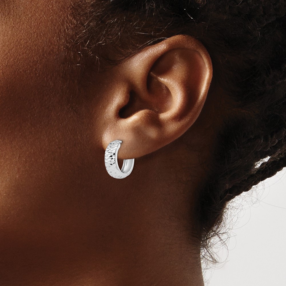10K White Gold Polished and D/C Hoop Earrings - 3 10K White Gold Polished and D/C Hoop Earrings - 3