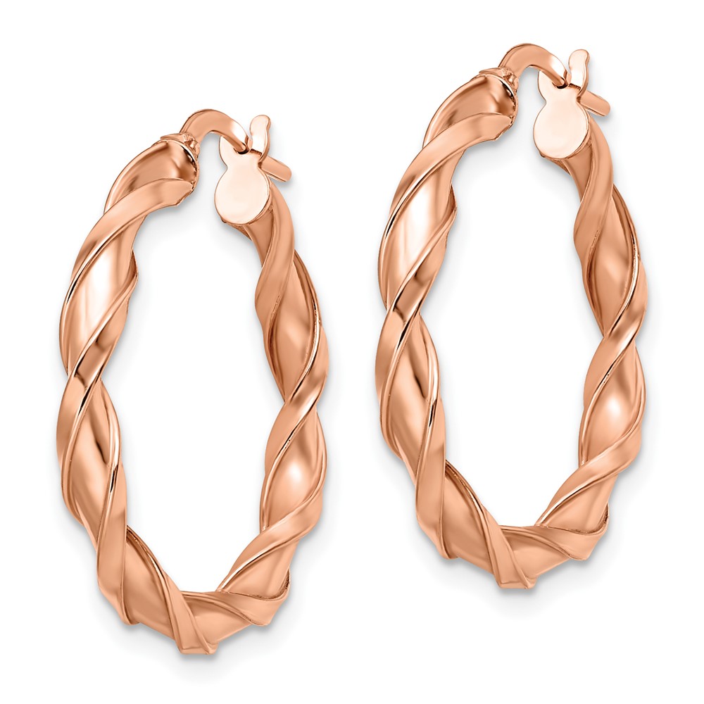 10K Rose Gold Polished Twisted Hoop Earrings - 1