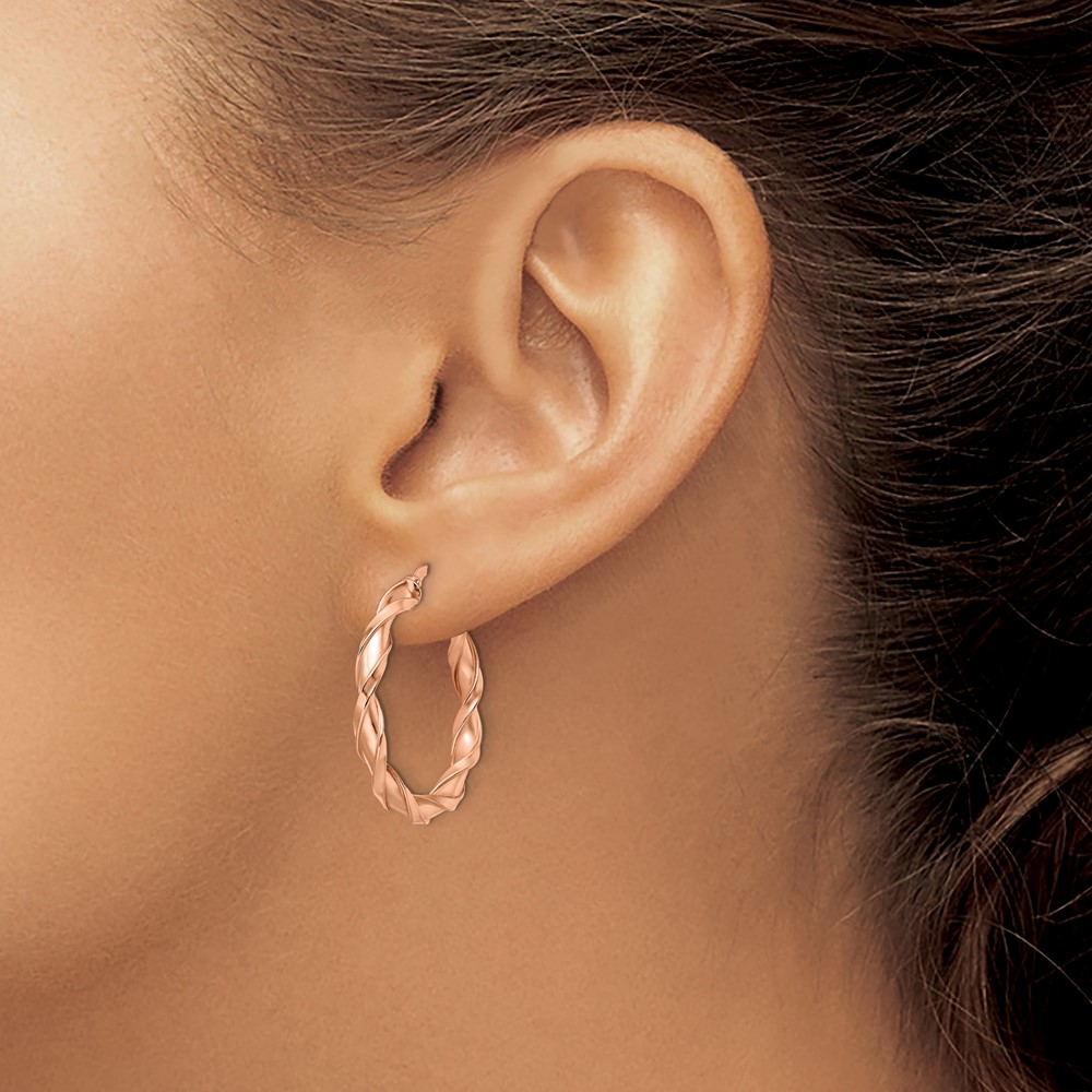 10K Rose Gold Polished Twisted Hoop Earrings - 3