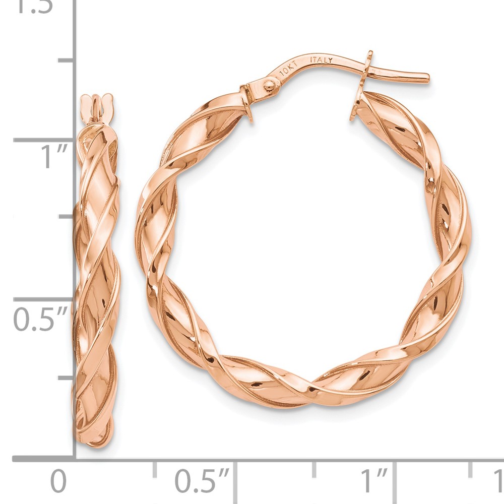 10K Rose Gold Polished Twisted Hoop Earrings - 2