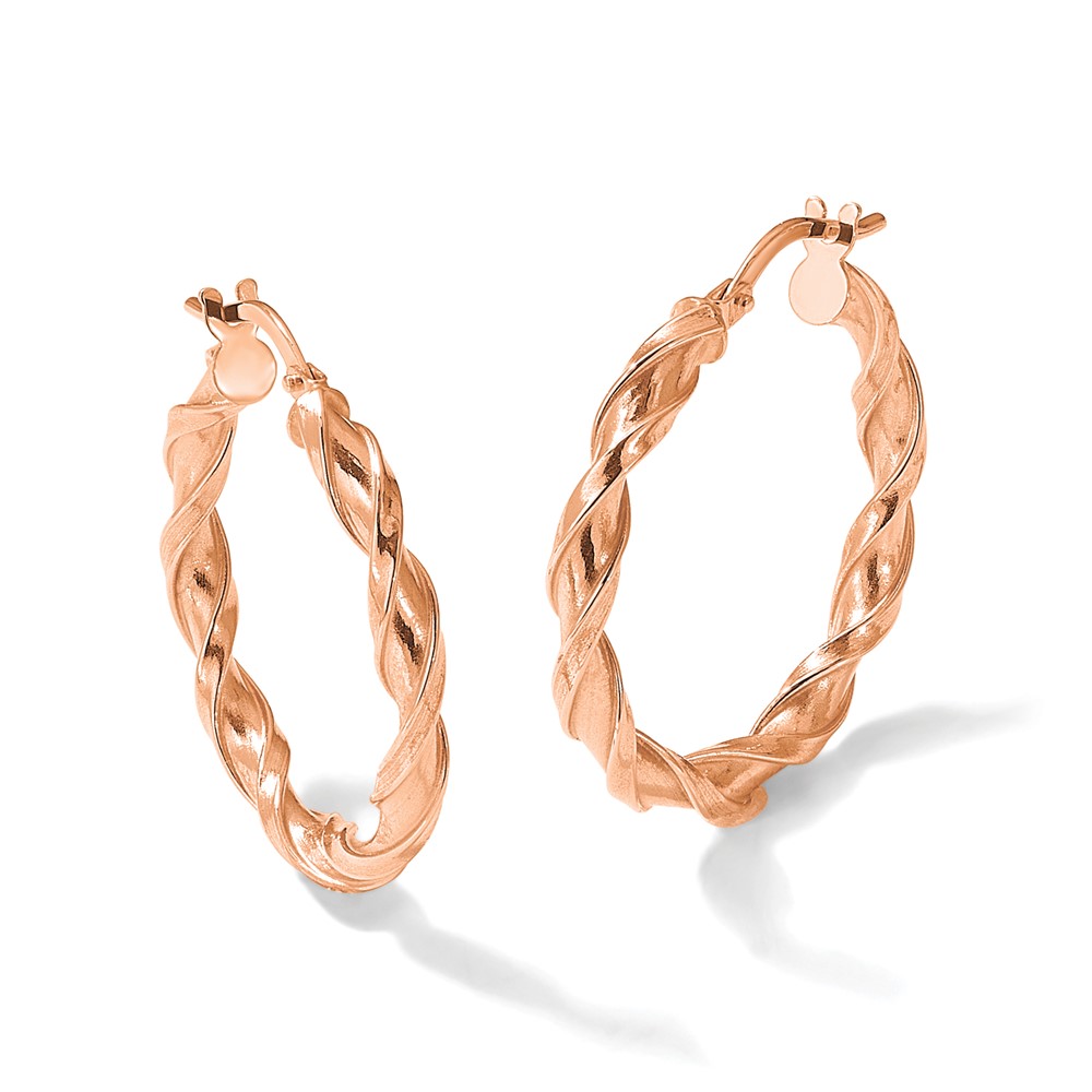 10K Rose Gold Polished Twisted Hoop Earrings - 4