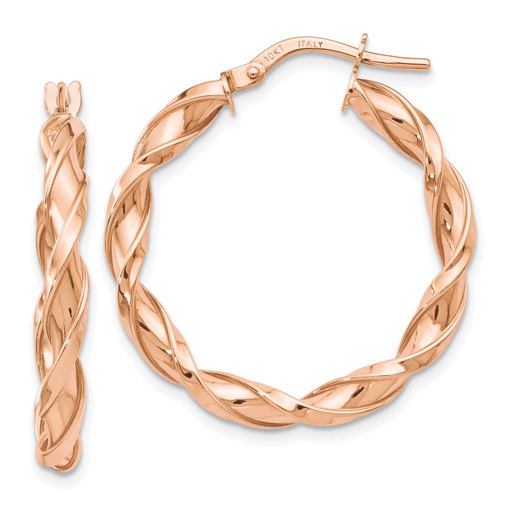 10K Rose Gold Polished Twisted Hoop Earrings - 0