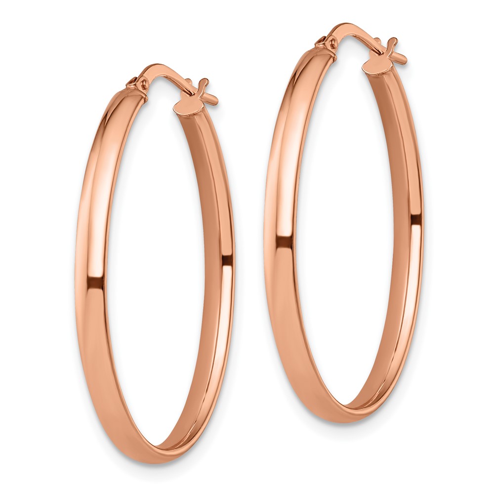 10K Rose Gold Polished Oval Hoop Earrings - 1