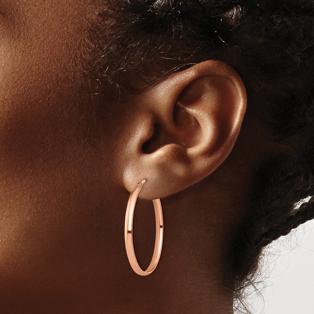 10K Rose Gold Polished Oval Hoop Earrings - 3