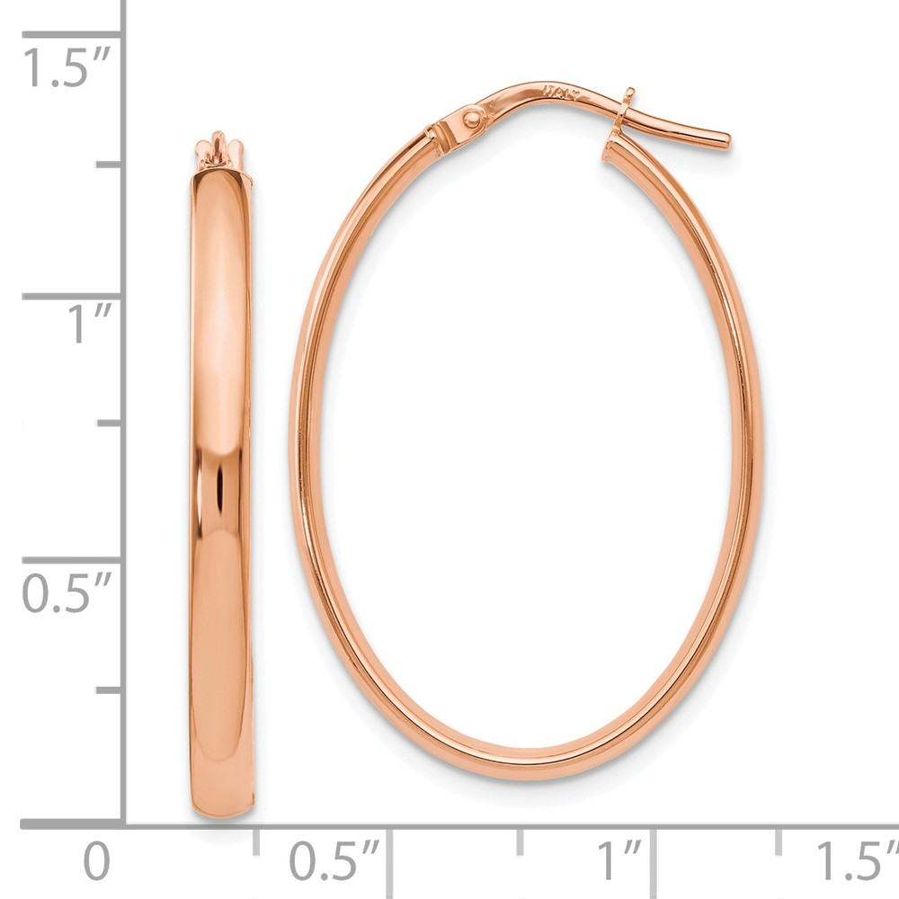 10K Rose Gold Polished Oval Hoop Earrings - 2