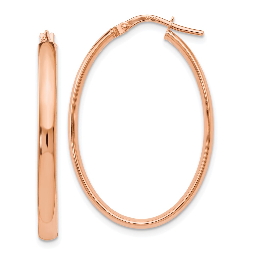 10K Rose Gold Polished Oval Hoop Earrings - 0