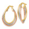 10K Tri-color Polished and Textured Twisted Hoop Earrings - 1
