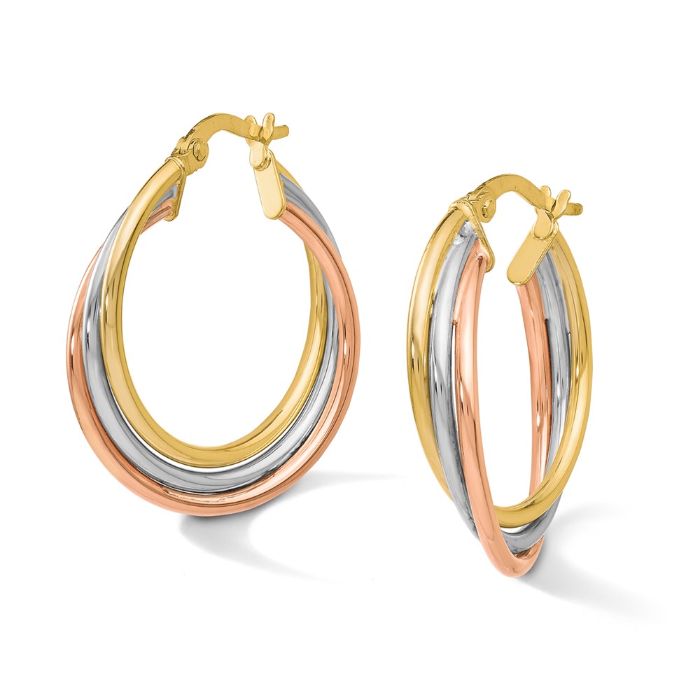 10K Tri-color Polished and Textured Twisted Hoop Earrings - 4