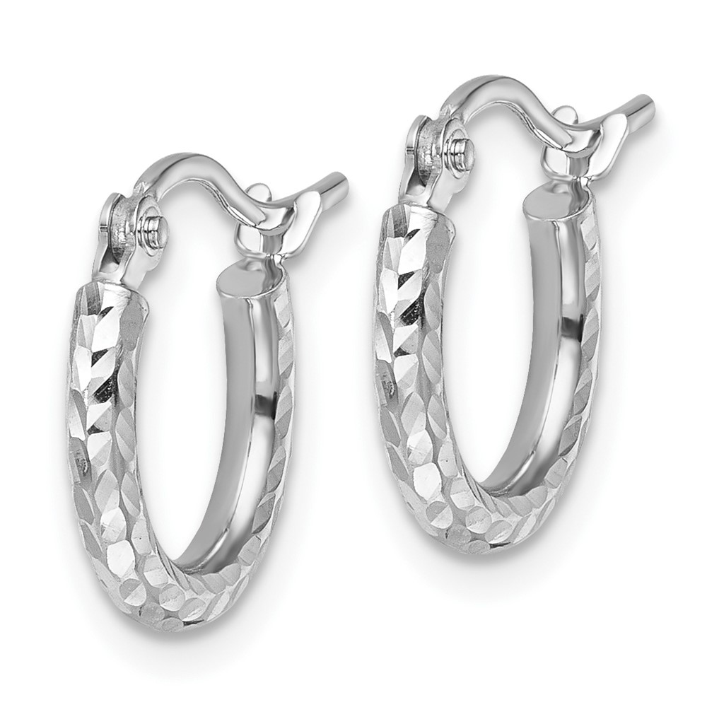 10k White Gold Diamond-cut 2mm Round Tube Hoop Earrings - 1