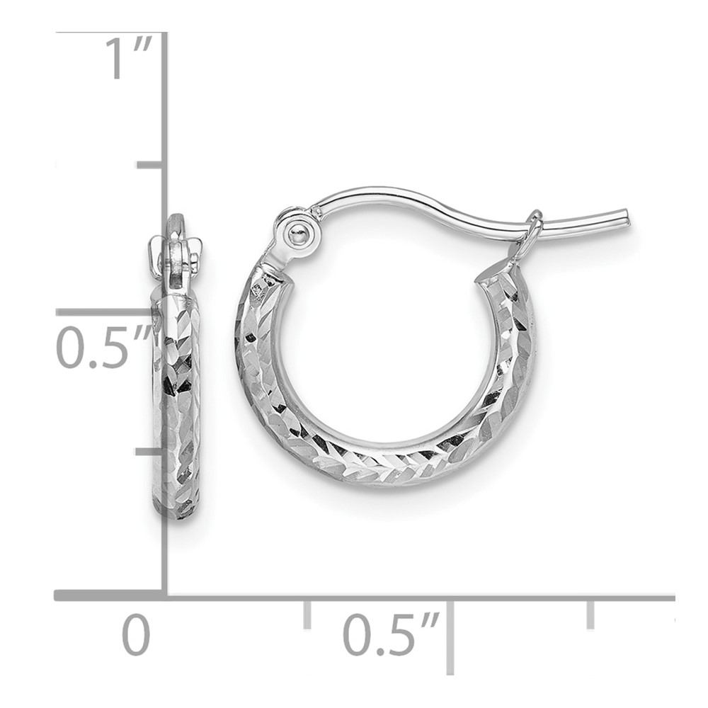 10k White Gold Diamond-cut 2mm Round Tube Hoop Earrings - 4