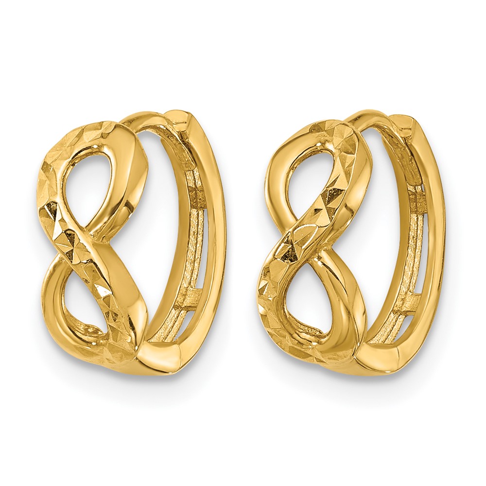 10K Polished and Diamond-cut Infinity Huggie Hoop Earrings - 1 10K Polished and Diamond-cut Infinity Huggie Hoop Earrings - 1