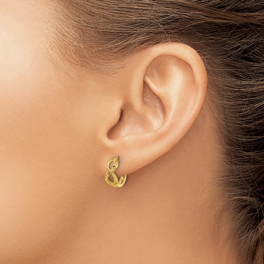 10K Polished and Diamond-cut Infinity Huggie Hoop Earrings - 2 10K Polished and Diamond-cut Infinity Huggie Hoop Earrings - 2