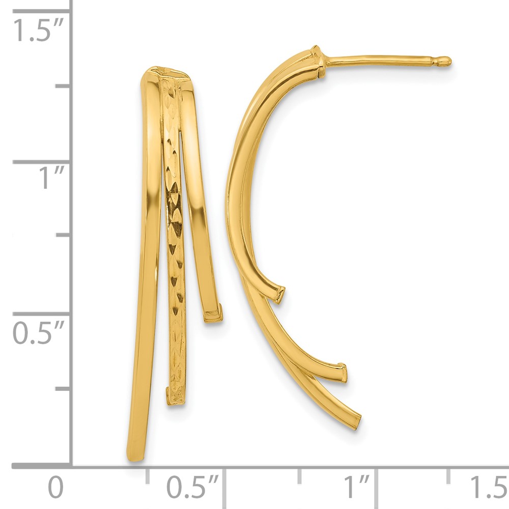 10K Polished and D/C 3-Row Drop Post Earrings - 3