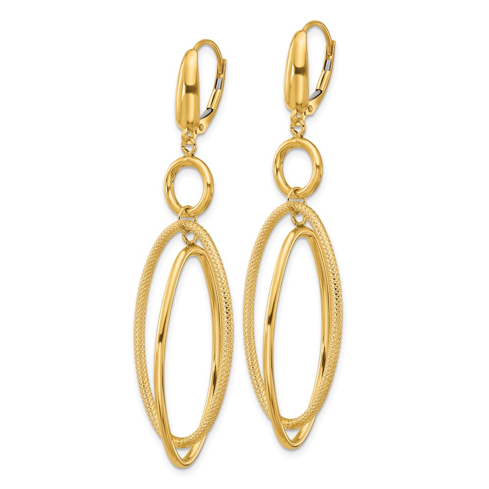 10k Polished and Textured Oval Dangle Leverback Earrings - 1