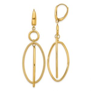 10k Polished and Textured Oval Dangle Leverback Earrings - 0