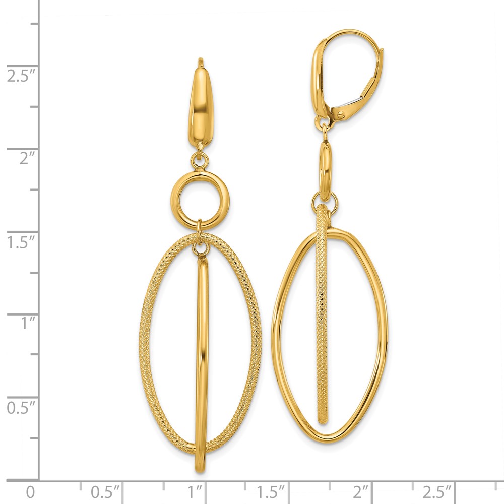 10k Polished and Textured Oval Dangle Leverback Earrings - 3