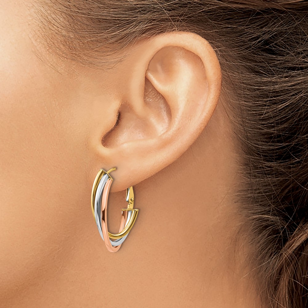 10K Tri-color Polished Hoop Earrings - 2 10K Tri-color Polished Hoop Earrings - 2