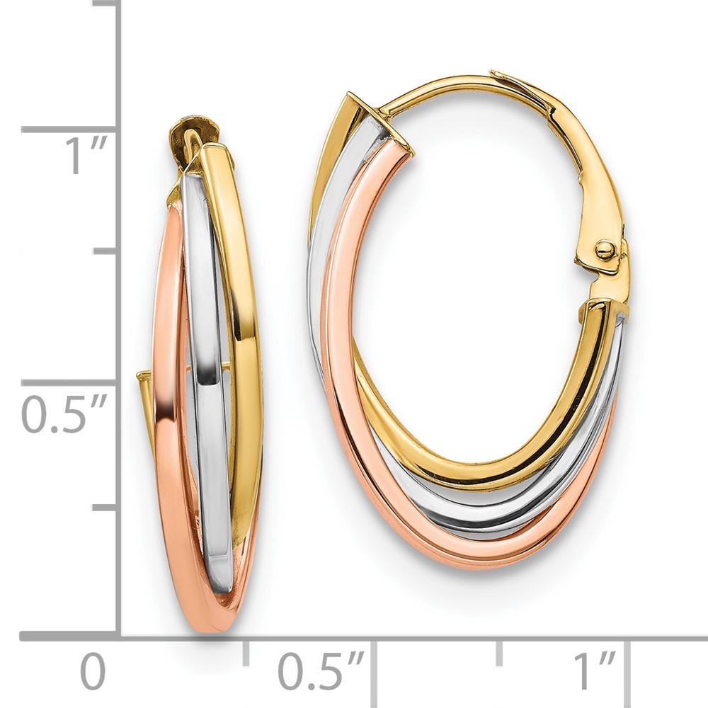 10K Tri-color Polished Hoop Earrings - 3 10K Tri-color Polished Hoop Earrings - 3