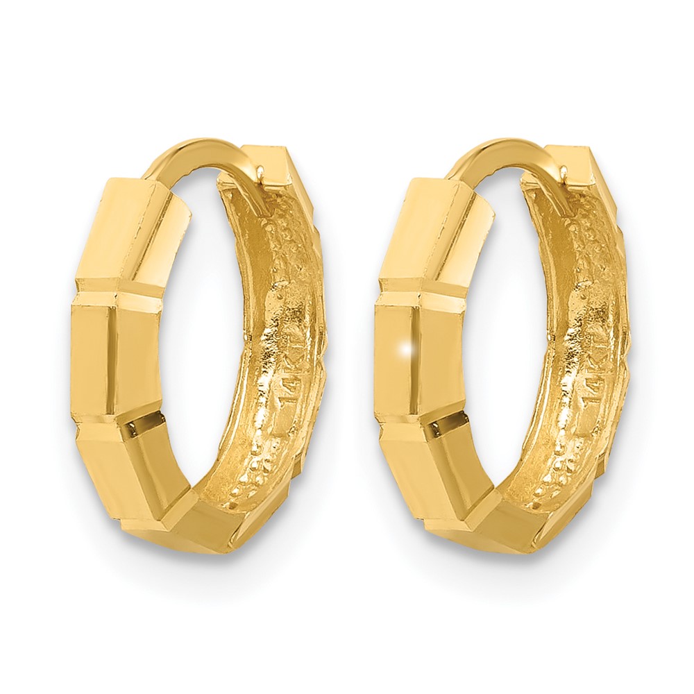 10K Polished and Diamond-cut Huggie Hoop Earrings - 1