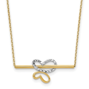 10K Rhodium-plated Polished D/C Butterfly Bar Necklace - 0