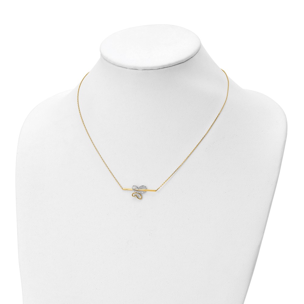10K Rhodium-plated Polished D/C Butterfly Bar Necklace - 2