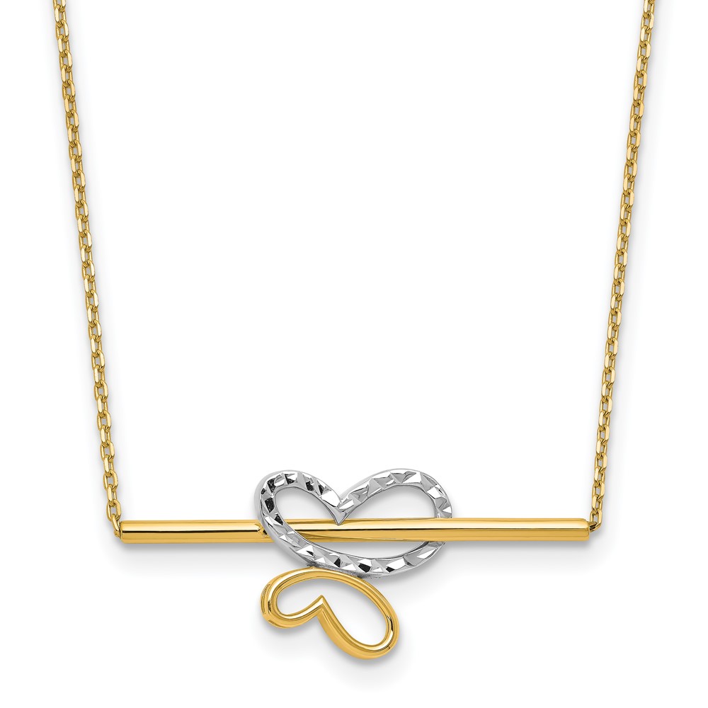 10K Rhodium-plated Polished D/C Butterfly Bar Necklace - 0