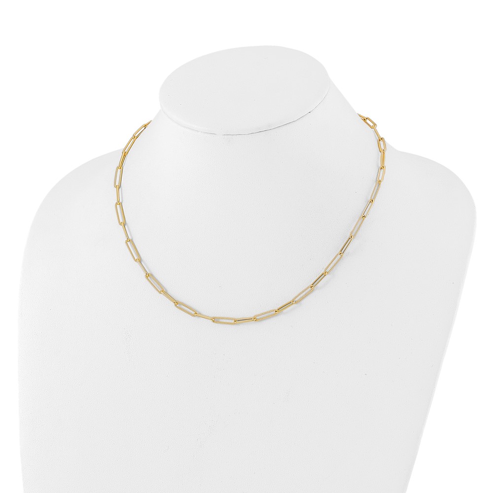 10K Polished and Textured Paperclip Link Necklace - 1