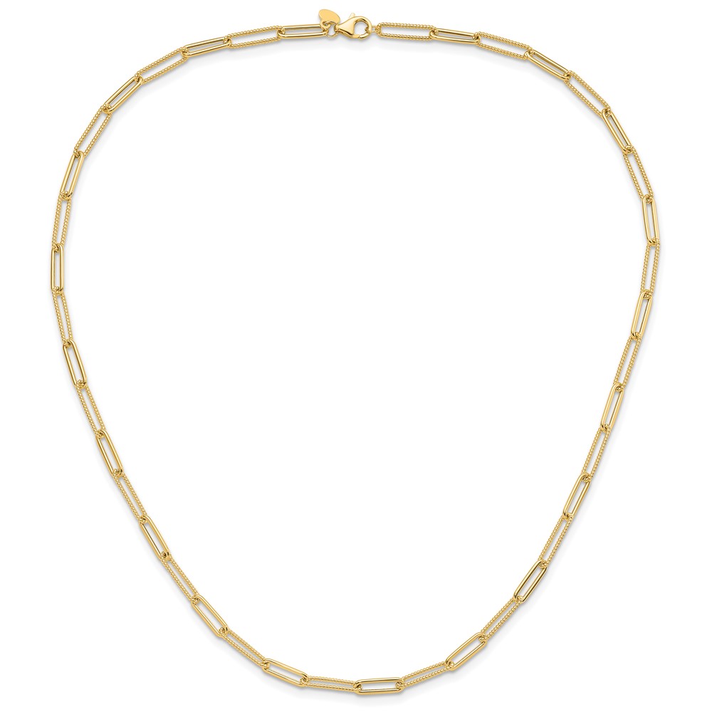 10K Polished and Textured Paperclip Link Necklace - 2