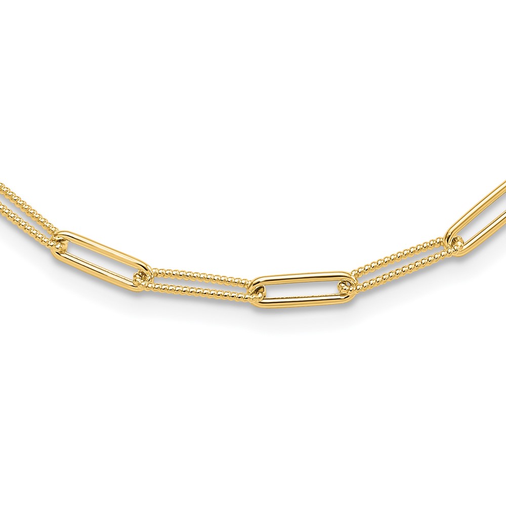 10K Polished and Textured Paperclip Link Necklace - 0