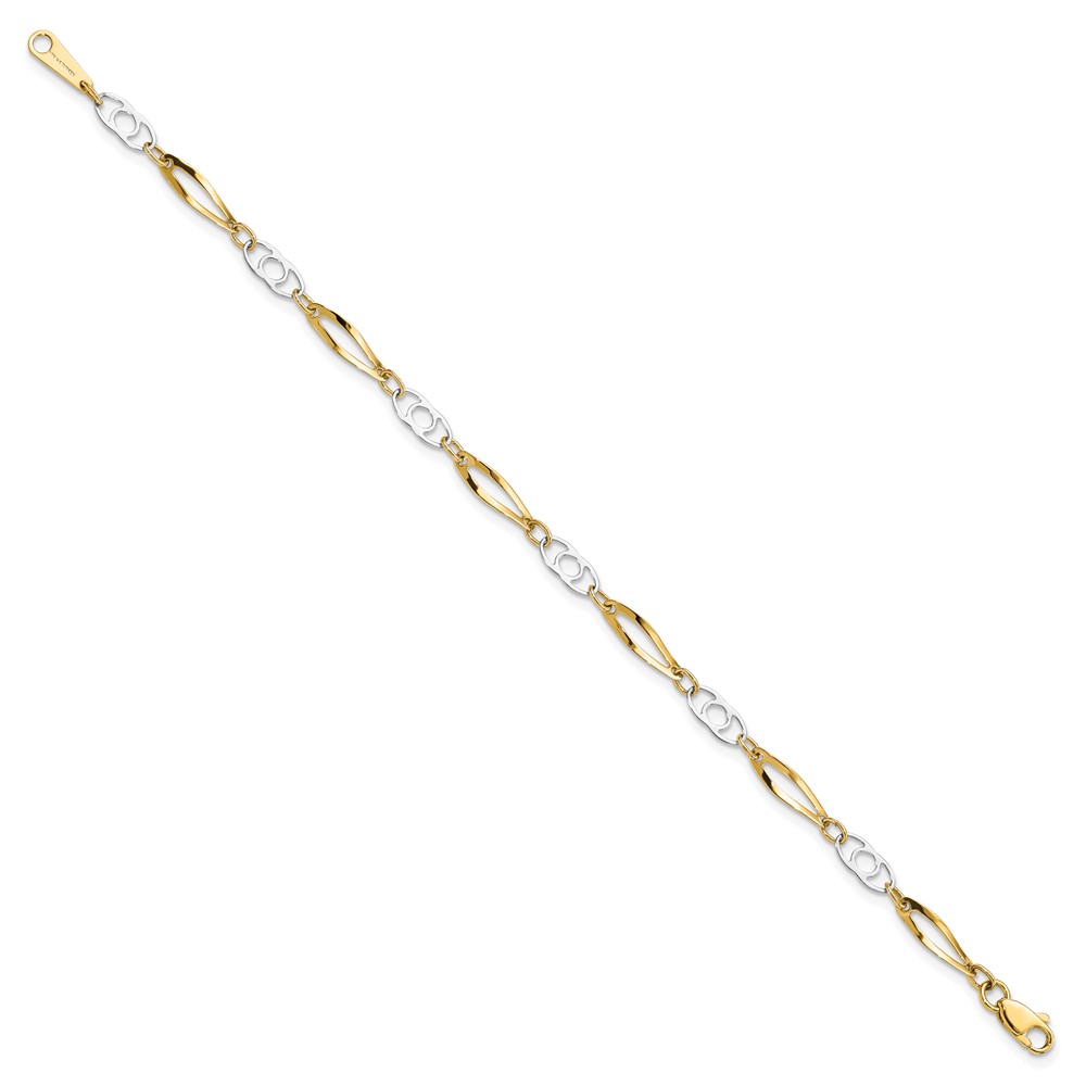 10k Two-Tone 7in Polished Fancy Link Bracelet - 1