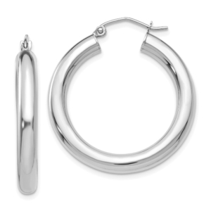 10K White Gold Polished 4mm Tube Hoop Earrings - 0
