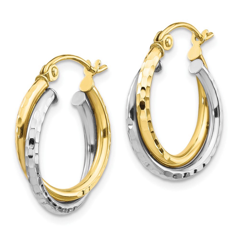 10K Two-tone Textured Twist Hoop Earrings - 1